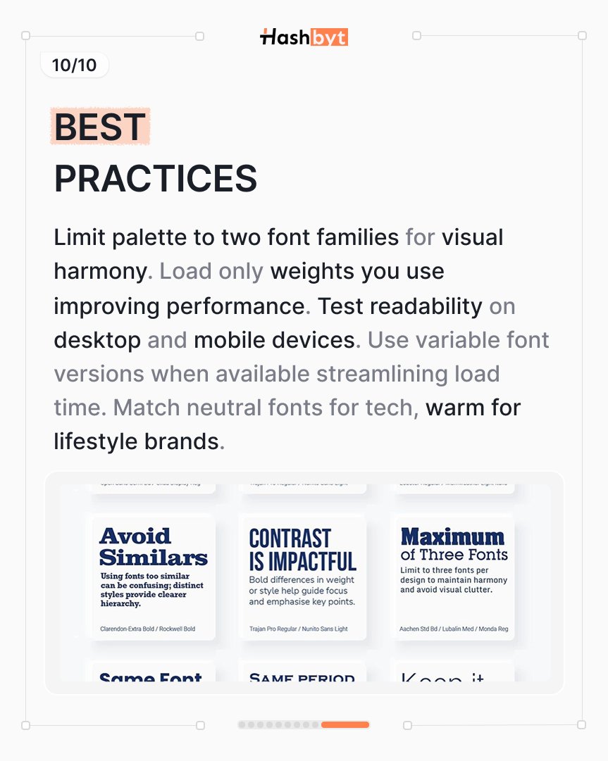 hashbyt's tweet image. Limit your fonts. Maximize your impact. 
Stick to 2-3 families for harmony and performance.

#DesignTips #VisualHierarchy #UI