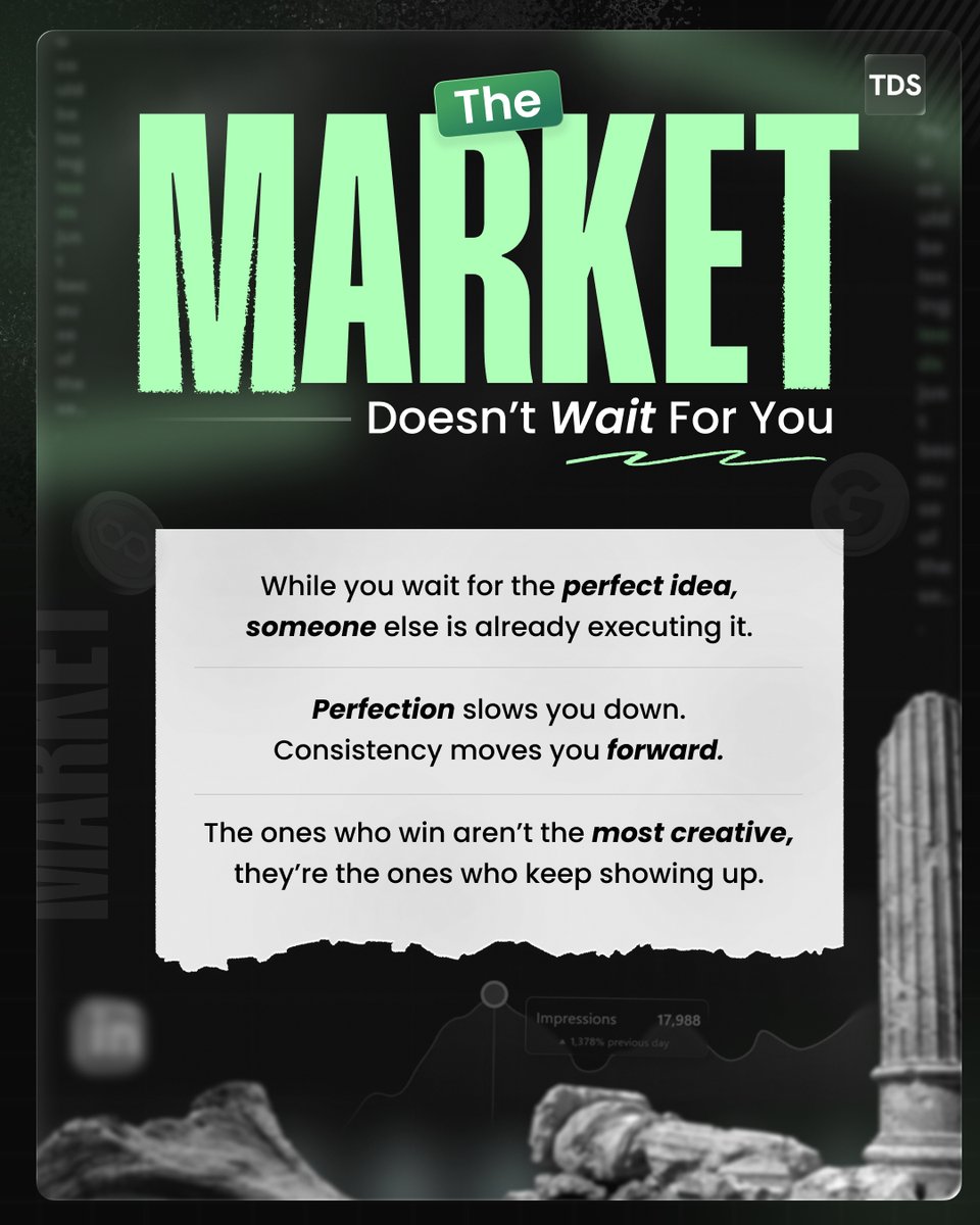 ThinkDoneSol's tweet image. Waiting for the perfect idea keeps you stuck.
Someone else is already turning theirs into reality.
Perfection delays progress, consistency builds it.
Winners aren’t always the most creative,
they’re the most consistent.

#ConsistencyOverPerfection #KeepShowingUp #ExecutionMatters