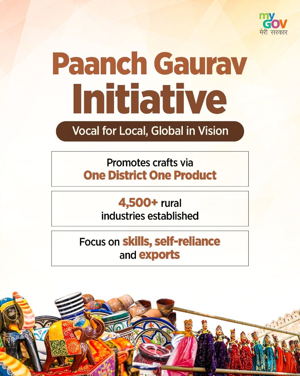 mygovrajasthan's tweet image. From local crafts to global markets, the Paanch Gaurav Initiative empowers artisans, supports rural entrepreneurs and promotes Rajasthan-made products worldwide.
#PaanchGaurav #VocalForLocal #MyGovRajasthan