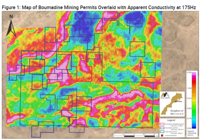 $3.0 bil after-tax NAV and 61% IRR at current Gold price.
4.6 g/t average GEO grade. Study was only on area in the red square. Boumadine is a district.