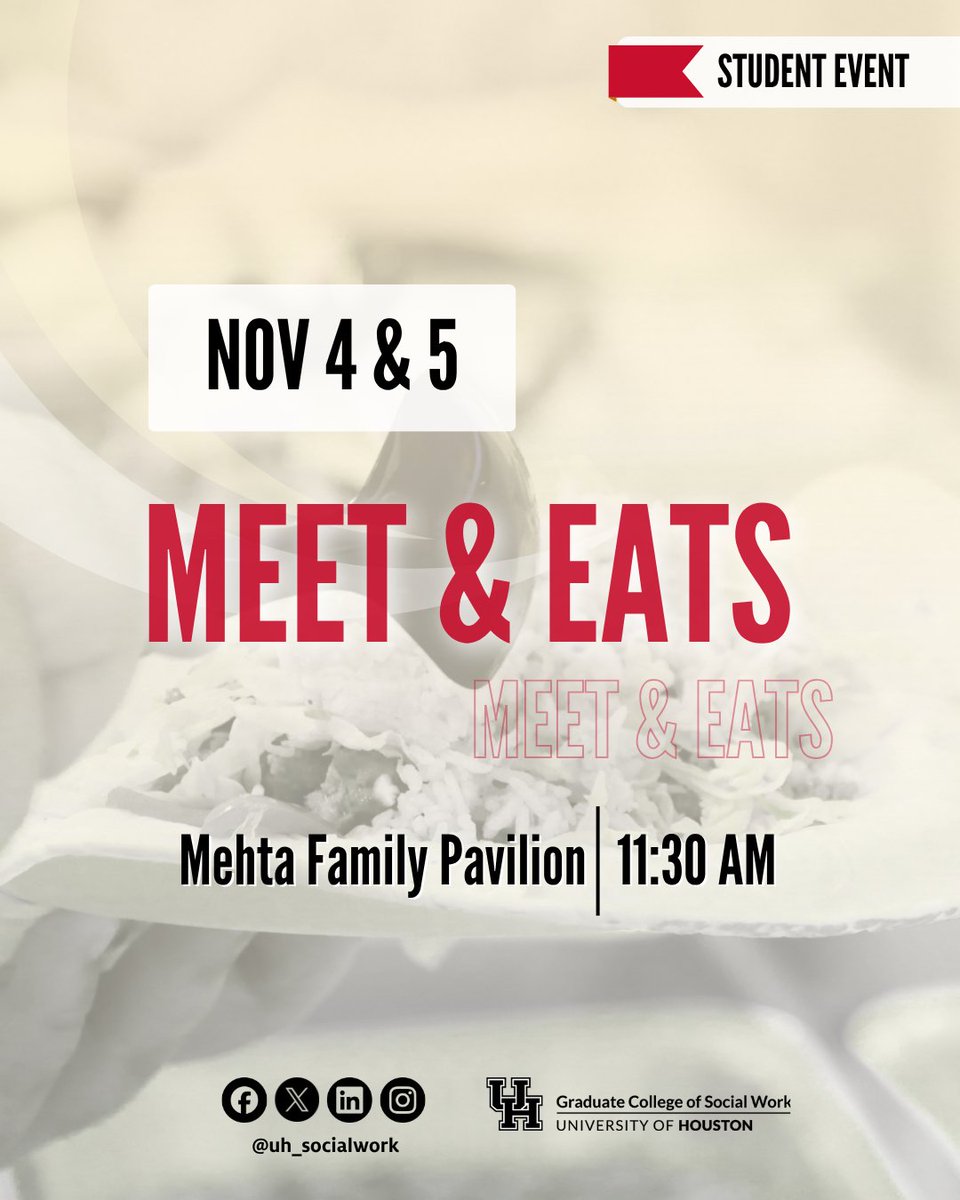 Let's chat, chew, and enjoy some time together! You're invited to the GCSW's meet and eats. Come by, we'll see you there!  #uhsocialwork #gcsw