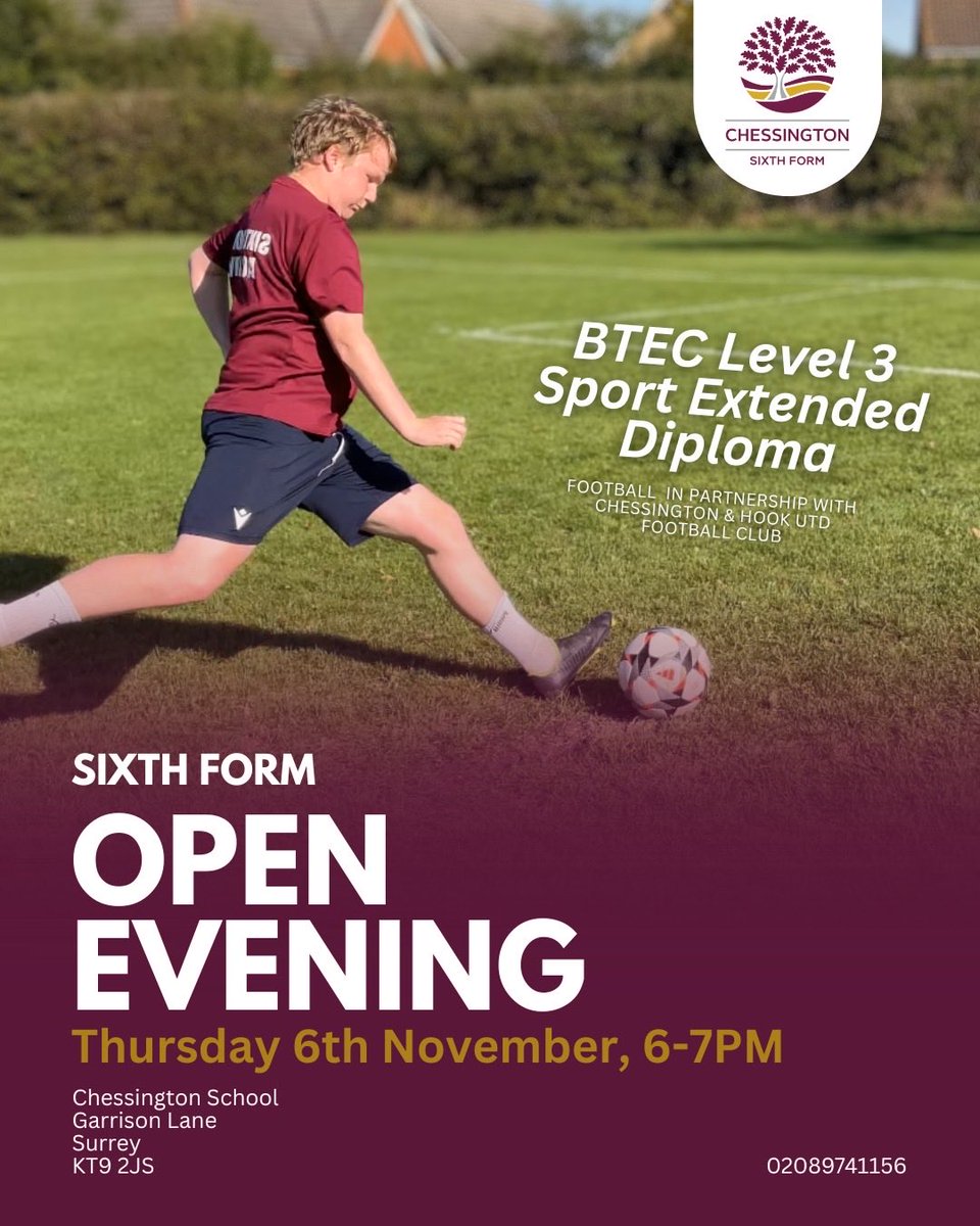 The countdown is on to Chessington School’s Sixth Form Open Evening.

📍Chessington School
📅 Thursday 6th November 2025
🕝6-7PM

Book your tickets for our Sixth Form Open Evening through the link below.

ticketsource.co.uk/whats-on/chess…