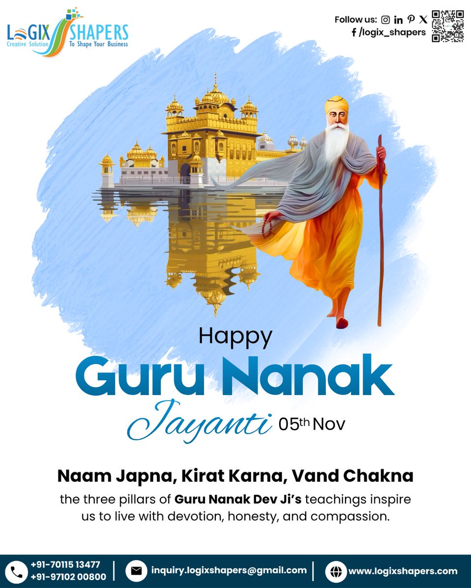 logix_shapers's tweet image. Guru Nanak Dev Ji taught the world three guiding principles — Naam Japna (remember God), Kirat Karni (honest living), and Vand Chakna (share with others).

Visit: logixshapers.com

#LogixShapers #GuruNanakJayanti #Waheguru #TruthAndCompassion #Humanity #LightOfTruth