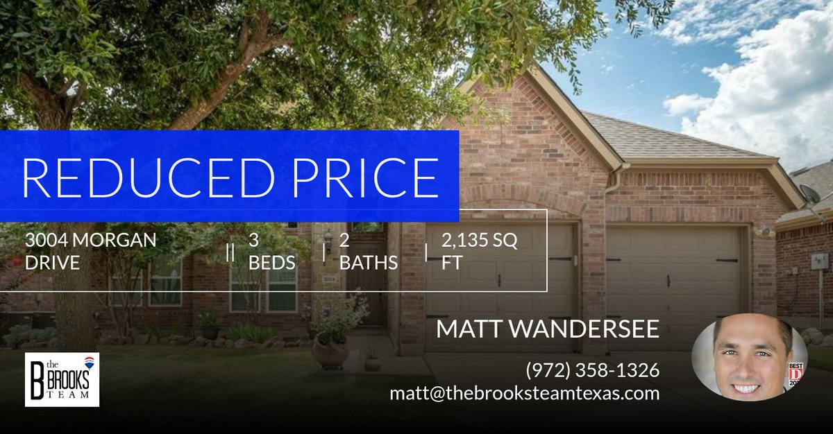 RealtorMattWan's tweet photo. 📍 Reduced Price 📍 This recently reduced home at 3004 Morgan Drive in Celina won't last long, so, don't wait to set up a showing! Reach out here or at (972) 358-1326 for more information! https://t.co/iPfF6gE1pE https://t.co/qckJPEaP4h