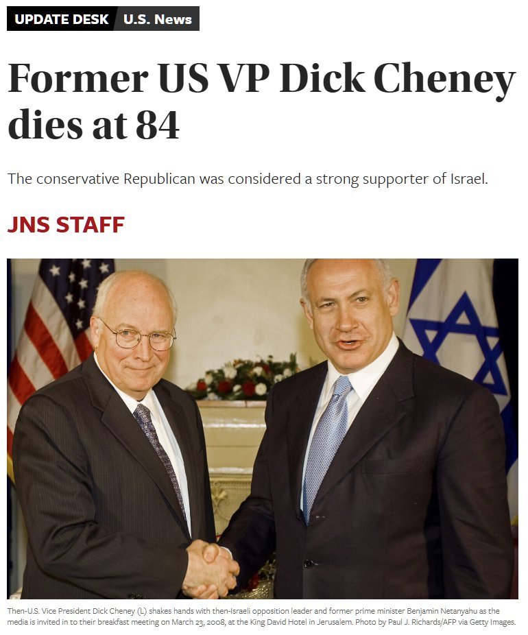 ZionismExposedx's tweet photo. Dick Cheney, one of the most influential neocons of the 90s and 2000s, has died at the age of 84. He was a staunch supporter of Israel and a key architect of the Iraq War.