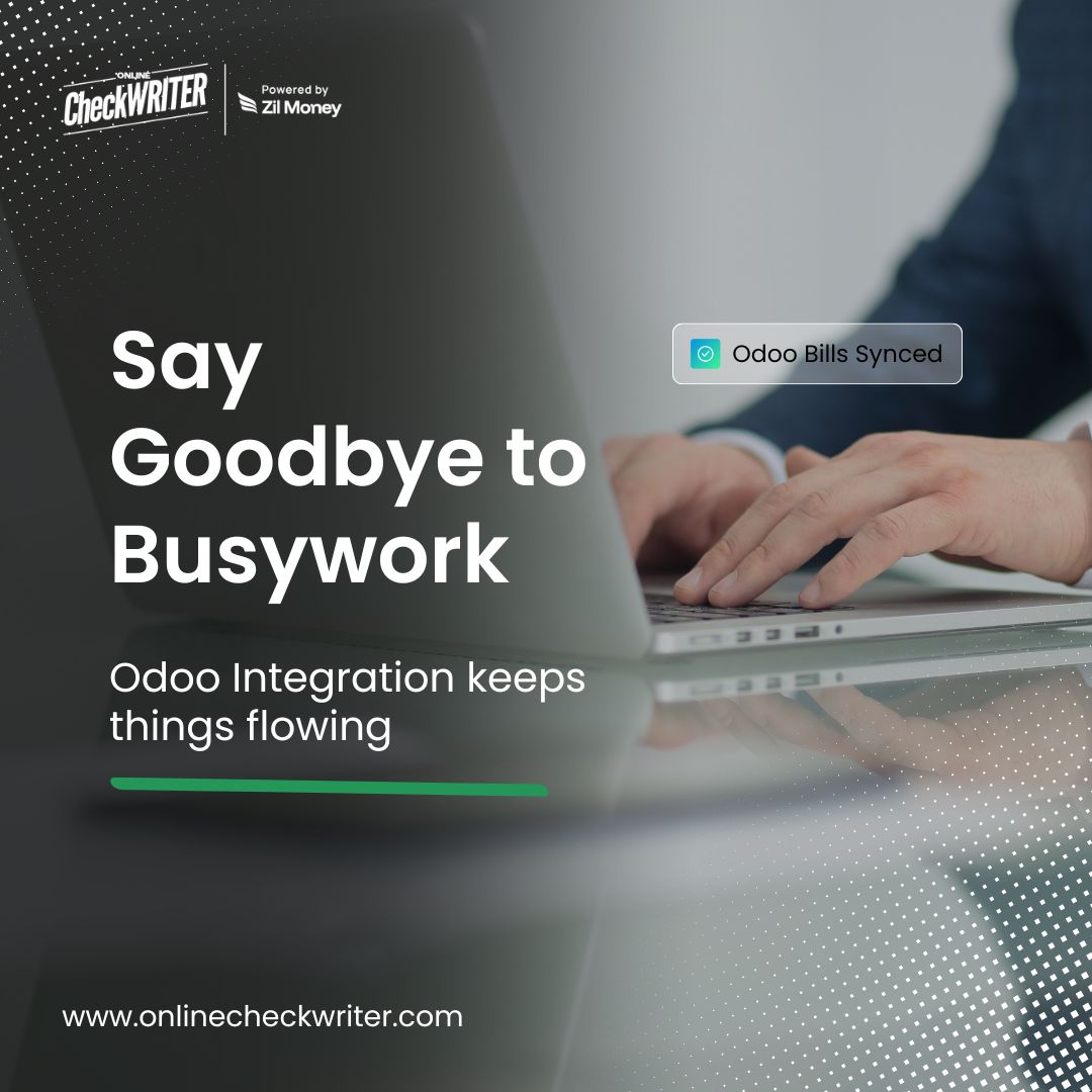 webcheckwriter's tweet image. You’ve got deals to close, not bills to chase. OnlineCheckWriter.com - Powered by Zil Money, built Odoo Integration so your payments handle themselves while you build your next win.

Learn more: onlinecheckwriter.com/project/odoo/  

#OdooIntegration #AutomatedPayments #BusinessPayments…