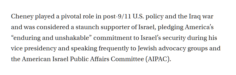 ZionismExposedx's tweet photo. Dick Cheney, one of the most influential neocons of the 90s and 2000s, has died at the age of 84. He was a staunch supporter of Israel and a key architect of the Iraq War.