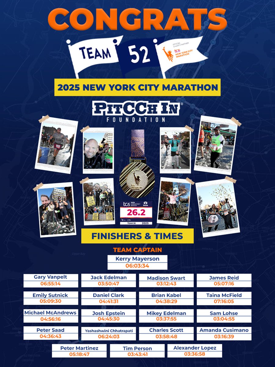 Congrats to all the runners who completed officially the biggest marathon in HISTORY! 🥇🏁🗽 Over 59,000 showed out including 20 runners representing Team 52! 

We’re so grateful to everyone who supported by donating or cheering on race day. 26.2 forever miles!