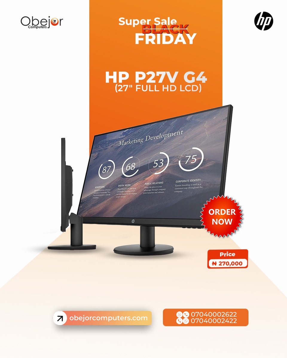 obejorcomputers's tweet image. 🎉 BLACK FRIDAY SUPER SALE! 🎉

Grab the HP P27v G4 Monitor for just ₦270,000! 🔥
Crisp visuals. Sleek design. Perfect for work or play.

Shop now 👉 obejorcomputers.com
📞 07040002622 | 07040002422
#BlackFriday #ObejorComputers #HPMonitor #TechDeals #IkejaComputerVillage