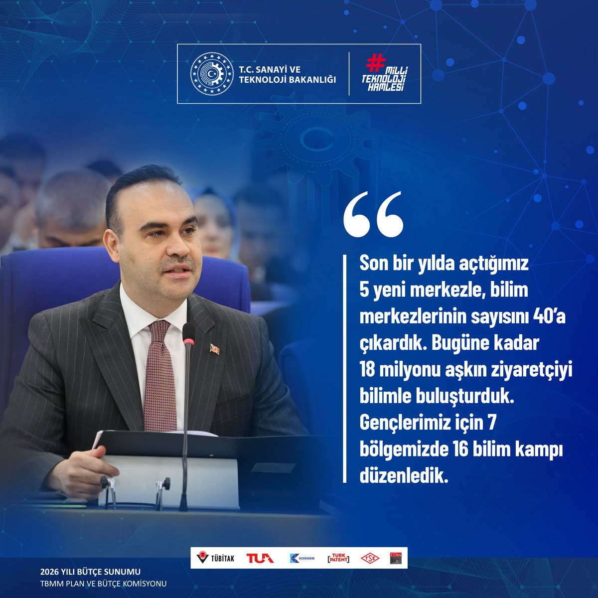 Bakanımız Sayın <a href="/mfatihkacir/">Mehmet Fatih KACIR</a>:

2025 yılının ilk on ayında 75 bin 913 bilim insanı ve öğrencimize TÜBİTAK eliyle 3 milyar 640 milyon lira destek olduk.

81 şehrimizde 131 Deneyap Teknoloji Atölyesinde 42 bin 133 öğrencimiz eğitimlere katıldı, 10 bin 812’si eğitimlerini başarıyla