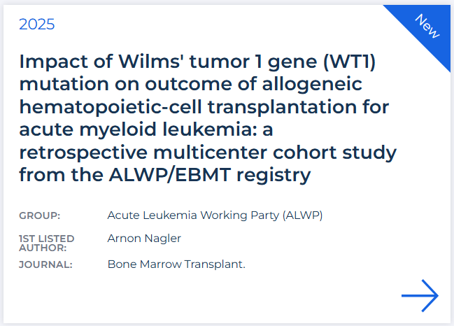 TheEBMT's tweet photo. 🔎 Have you seen this recent publication in @BMTjournal?
📰 Impact of Wilms' tumor 1 gene (WT1) mutation on outcome of allogeneic hematopoietic-cell transplantation for acute myeloid leukemia: a retrospective multicenter cohort study from the ALWP/EBMT registry ⬇️
https://t.co/gi2VbiWFY9

Authors 👥 @nagler_EBMT, Jordi Esteve, @CiceriFabio, @Mohty_EBMT, et al.

#HCT #AcuteLeukaemia #EBMTRegistry