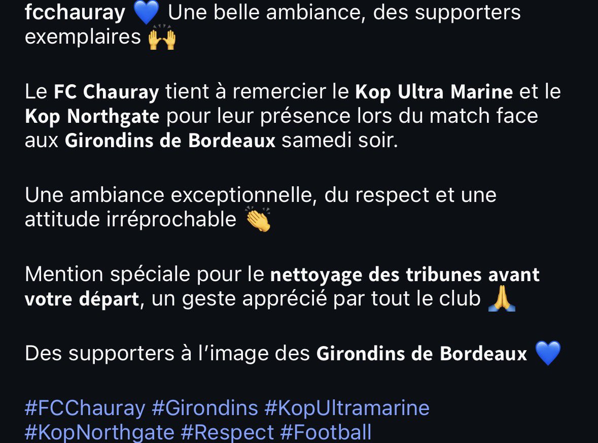 DonFcgb's tweet image. 👏💙 Le 𝐅𝐂 𝐂𝐡𝐚𝐮𝐫𝐚𝐲 𝐫𝐞𝐦𝐞𝐫𝐜𝐢𝐞 𝐥𝐞𝐬 𝐝𝐞𝐮𝐱 𝐤𝐨𝐩𝐬 𝐝𝐞 𝐬𝐮𝐩𝐩𝐨𝐫𝐭𝐞𝐫𝐬 𝐝𝐞𝐬 𝐆𝐢𝐫𝐨𝐧𝐝𝐢𝐧𝐬 présents au 𝐒𝐭𝐚𝐝𝐞 𝐑𝐞𝐧é 𝐆𝐚𝐢𝐥𝐥𝐚𝐫𝐝 𝐝𝐞 𝐍𝐢𝐨𝐫𝐭 samedi soir 𝐩𝐨𝐮𝐫 𝐥𝐞𝐮𝐫 𝐩𝐫é𝐬𝐞𝐧𝐜𝐞, 𝐥’𝐚𝐦𝐛𝐢𝐚𝐧𝐜𝐞 𝐞𝐭 𝐥𝐞𝐮𝐫…