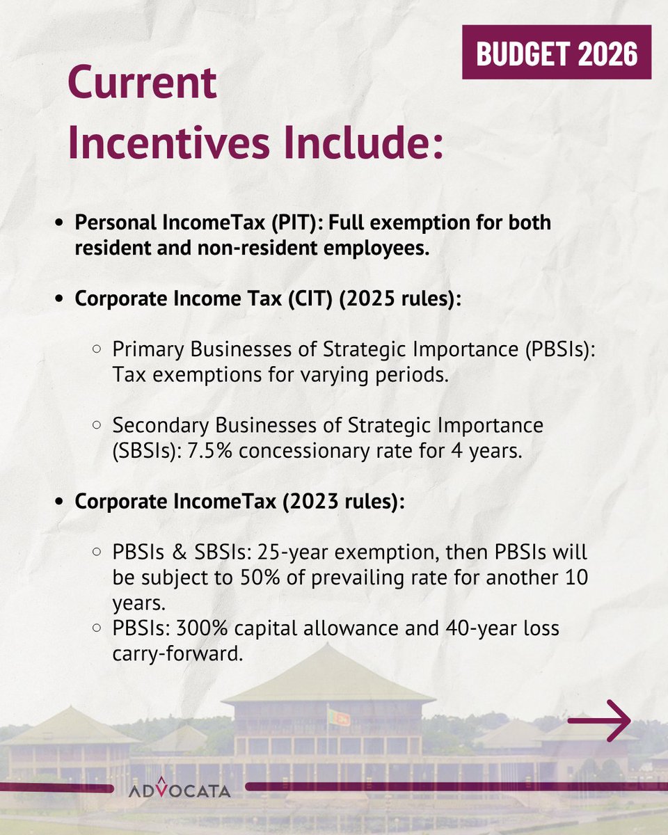 advocatalk's tweet photo. Replace Blanket Tax Exemptions with Targeted Tax Credits.

Businesses in the Port City already enjoy world-class advantages - prime oceanfront land, modern infrastructure, and streamlined access. Yet, they also receive sweeping tax exemptions on corporate and personal income, creating an unfair playing field and draining government revenue. 

At a time when ordinary Sri Lankans face higher taxes, inflation, and reduced savings, why should a select few firms be shielded from their fair share of the burden?

Advocata recommends replacing these CIT and PIT exemptions with Tax Credits tied to job creation and capital investment.

Unlike exemptions, tax credits reward performance - companies earn them only when they create jobs or invest real capital.

This ensures incentives are fair, transparent, and fiscally responsible, while driving genuine investment and employment - not privilege.

To learn more, access the full report ➡️ https://t.co/rFQFdcHQzJ

#FairGrowth #BudgetReform #PortCity #Advocata