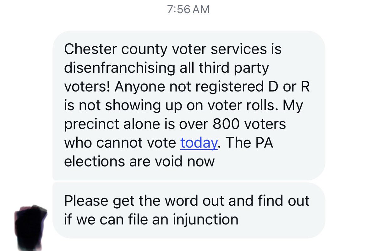 The Pennsylvania Department of State has some explaining to do. 

This is a HUGE blunder. 

Every independent voter not being included in the Chester County poll books is going to go down in history. 

<a href="/PAStateDept/">PA Department of State</a>