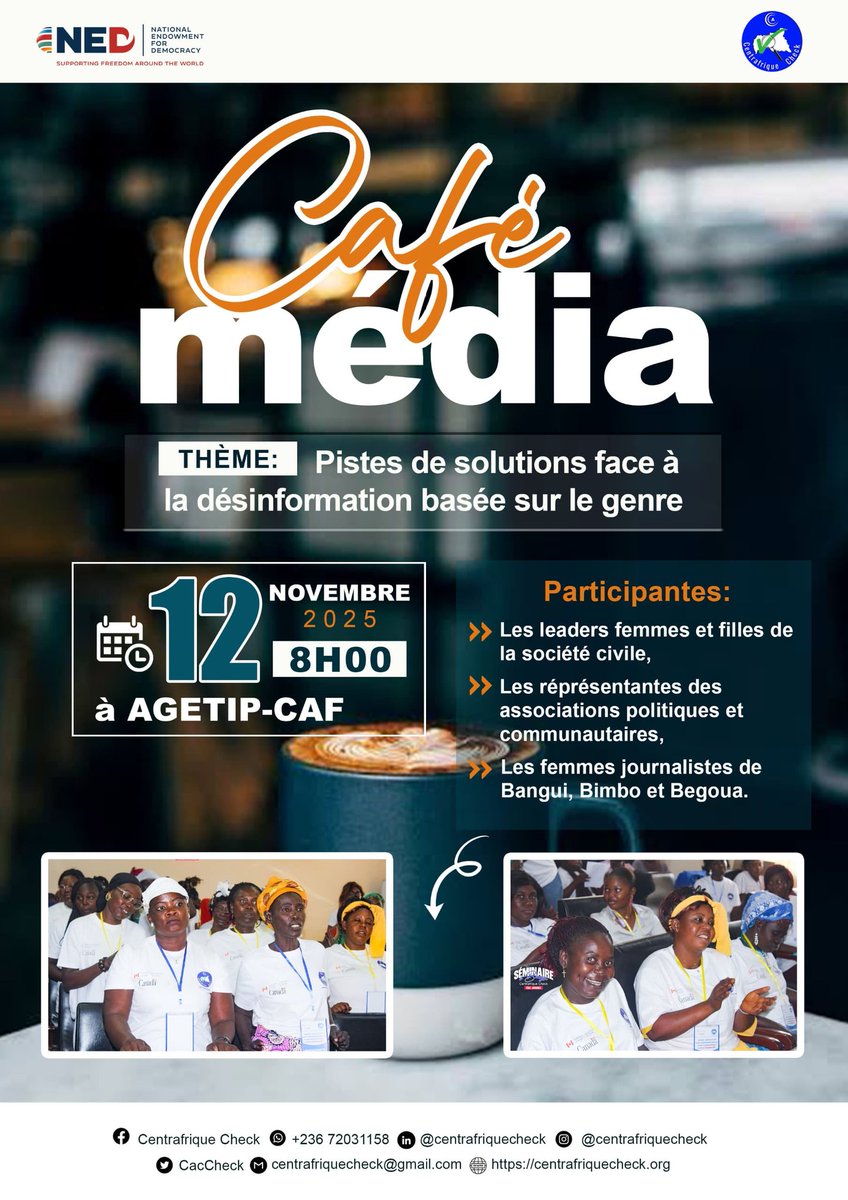 [Café média] : Les pistes de solutions face à la désinformation basée sur le genre en période électorale

 📅 Date : 12 novembre 2025

📍 Lieu : AGETIP-CAP
