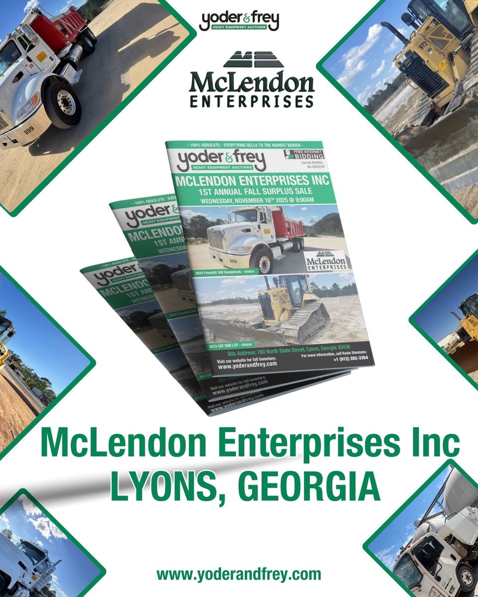 yoderandfrey's tweet image. Check out what is selling at our November off-site auction! 🔥
Discover our latest brochure packed with top-tier equipment🚧

📢McLendon Enterprises Inc
📅November 19th 2025

Download Now: eu1.hubs.ly/H0pkZNs0
Register to bid: eu1.hubs.ly/H0pk-rw0 eu1.hubs.ly/H0pk_mj0