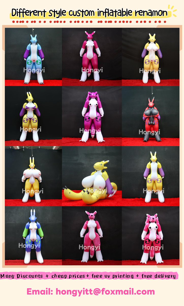 👏November Big Sale Free shipping promotion till to 15th
🤩Don’t miss the sale to get the favorite inflatable you like!
👇Below are different styles renamons, which one you like?
Welcome to email Abby 
💌hongyitt@foxmail.com

#inflatable #fox #renamon #toys #custom #furry #fur