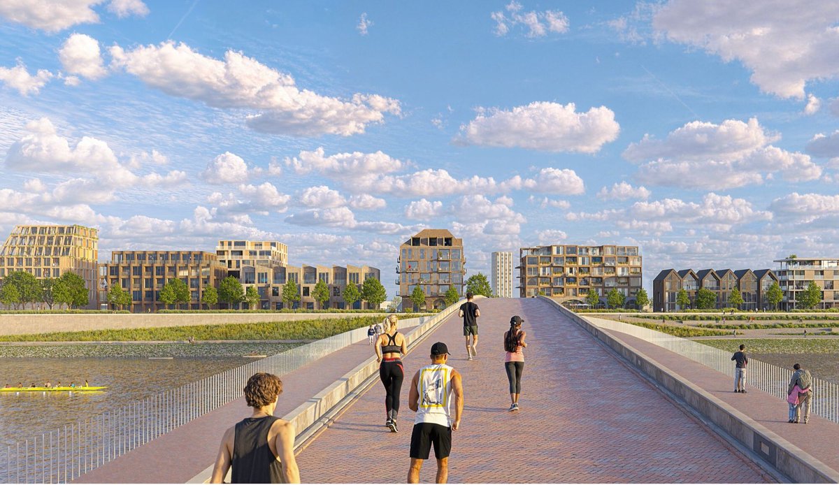 Een blik op de toekomstige Hoge Bongerd in Lent. Met ervoor een open stadseiland
Een impressie van Studio D, insamenwerking met de gemeente Nijmegen en Houben &amp; Van Mierlo Architecten.
Circa 250 woningen hier gepland