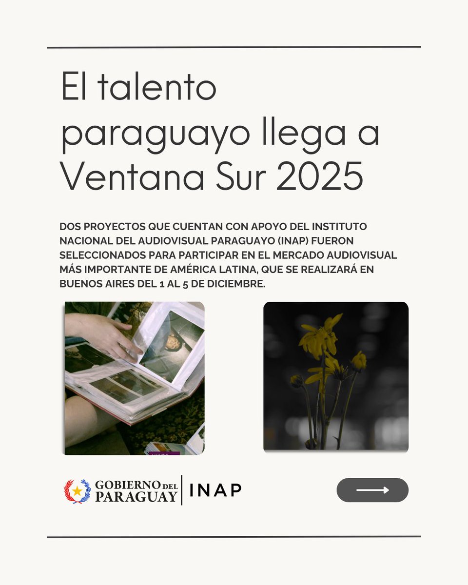 Inap_py's tweet photo. 🎥 ¡El audiovisual paraguayo llega a Ventana Sur 2025!
🎬 Mundo, de Jimena Román y Agosto Poty, de Ricardo Morínigo, participarán en uno de los principales mercados de cine del continente.
#INAP #VentanaSur #AudiovisualPY #CineParaguayo #FONAP #FONDEC #IndustriaCultural https://t.co/0qJdJdBzE6