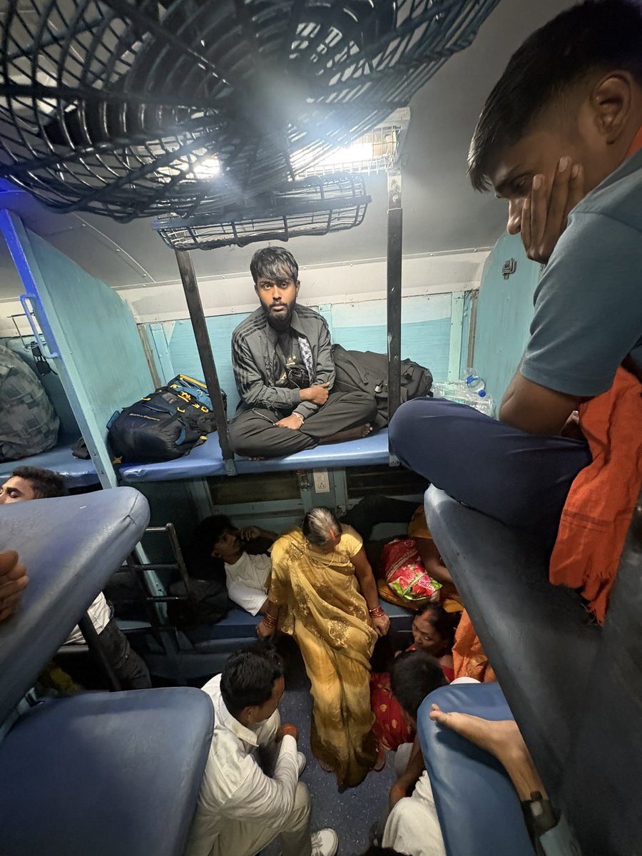 nekrozcasts's tweet photo. This is our pnr no-6933283685
@RailwaySeva @IRCTCofficial  coach - S9 seat number 52 to 58 and this is the condition of how we have to sit for hours with all kinds of uncomfortable experience even after paying the full money. https://t.co/Zsaf8in8Vp