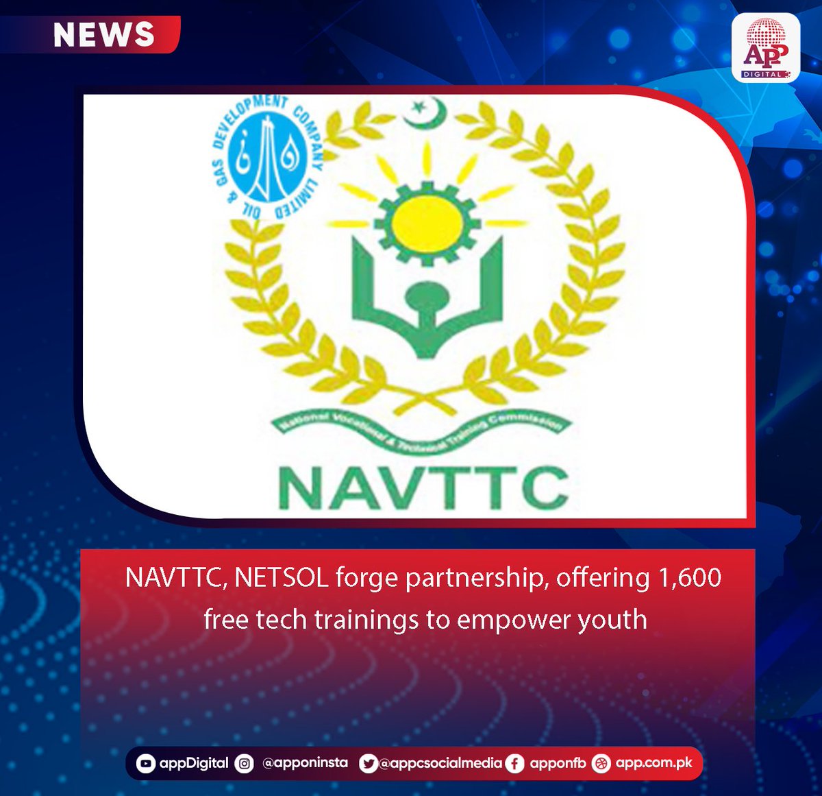 appcsocialmedia's tweet image. NAVTTC, NETSOL forge partnership, offering 1,600 free tech trainings to empower youth
#NAVTTC #NETSOLTechnologies #AIUpskilling #DigitalSkills #YouthEmpowerment #TechnologyEducation #Pakistan