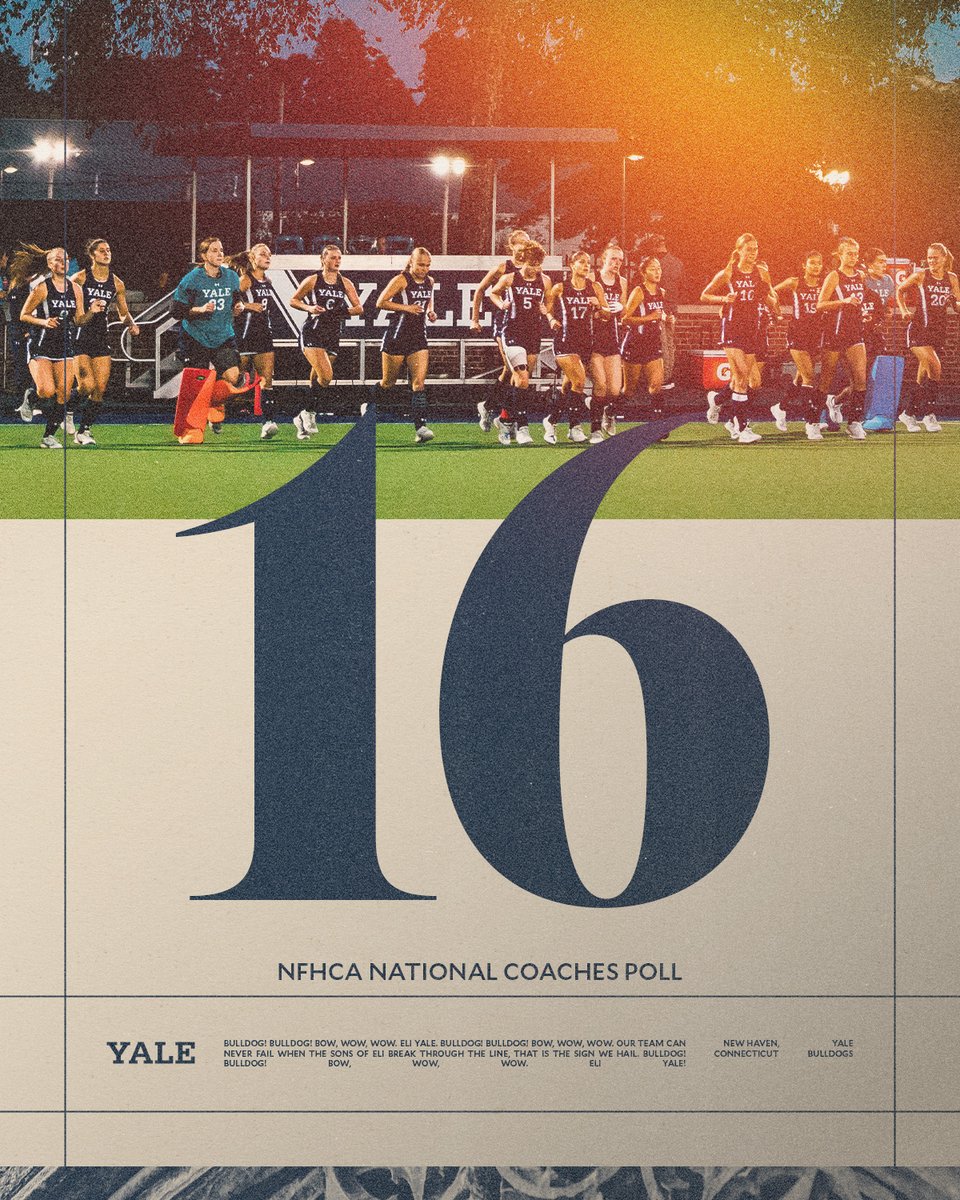 YaleFieldHockey's tweet photo. Ranked #️⃣1️⃣6️⃣ in the latest @NFHCA coaches poll as we prepare to play Princeton in the Ivy League Tournament semifinals this Friday at 2:30 p.m. in Cambridge, Mass.! #ThisIsYale https://t.co/4cIXT2KQqQ