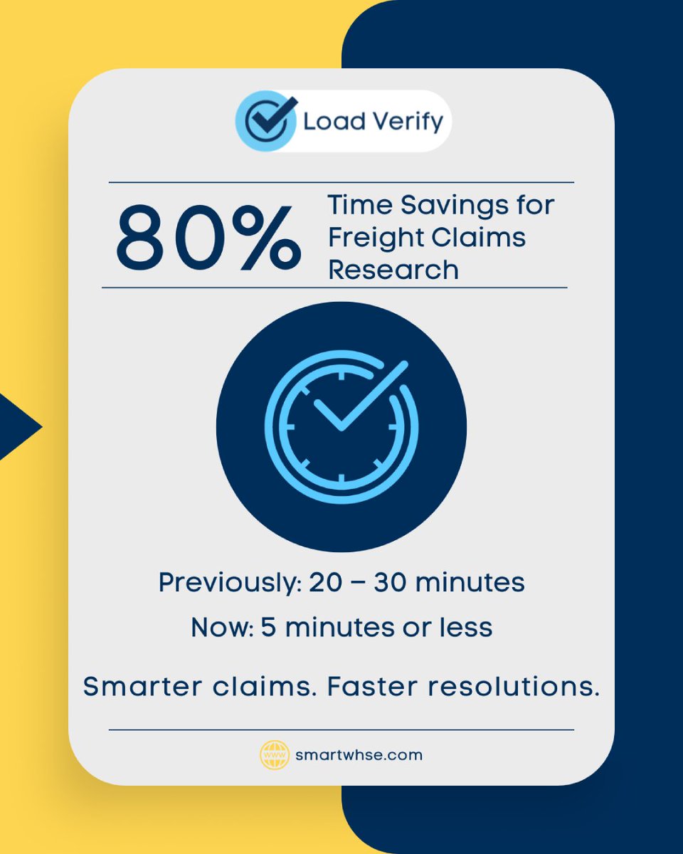 Smart_WHSE_LLC's tweet photo. Save 80% of your freight claim research time.

What took 30 mins now takes 5 or less with Load Verify.

Smarter claims. Faster resolutions.
🔗 https://t.co/a3IjY5Qv0W https://t.co/1iafvErW1y