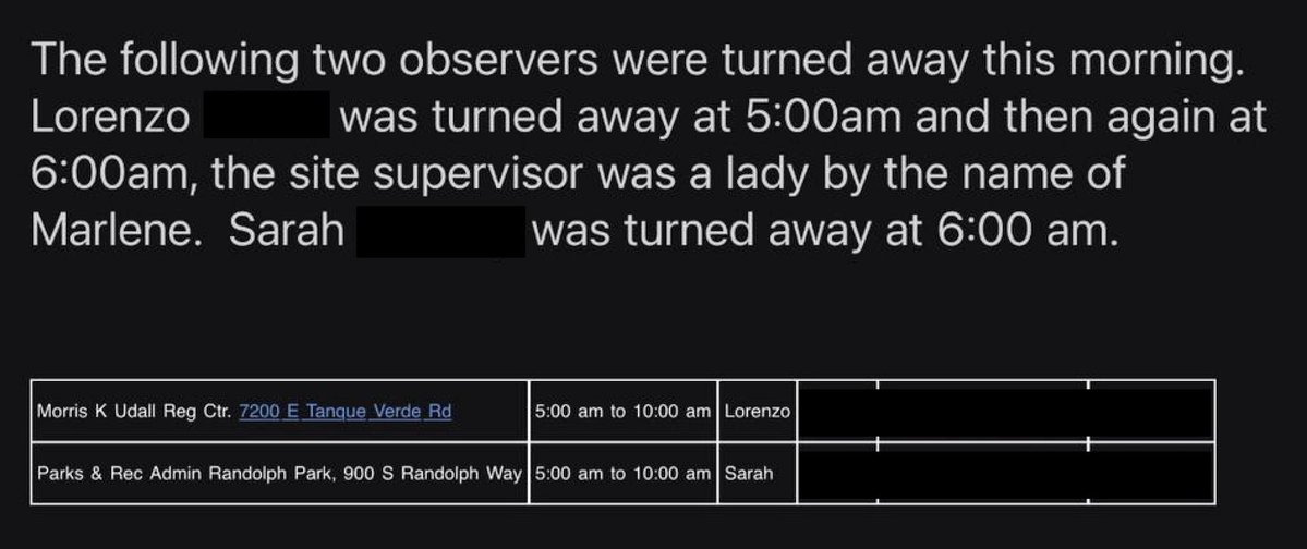 🚨 ELECTION DAY ISSUES

I'm getting reports out of Pima County, Arizona that elections staff are turning away political party observers at polling places

Pima is running 8 vote centers for the 11/04/25 election

Observers help keep elections honest

What is Pima County hiding?