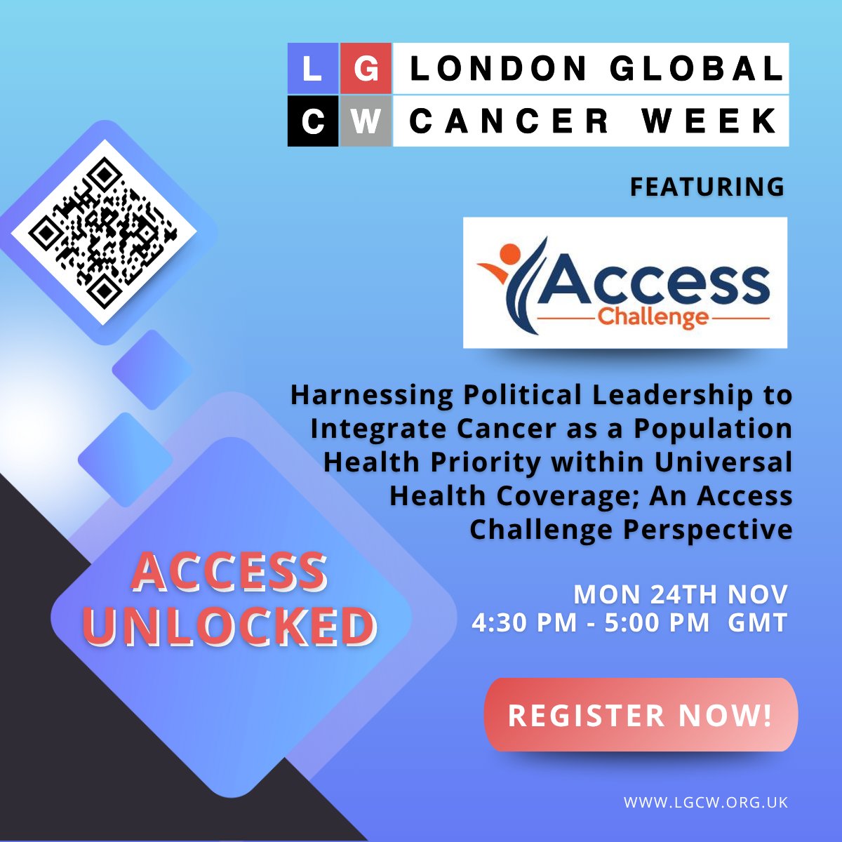LGCW2026's tweet photo. Political leadership is key to integrating cancer into Universal Health Coverage. Join “Access Unlocked”, hosted by @TheAChallenge, to explore policy, equity &amp; access solutions. Mon 24 Nov | 4:30–5pm GMT. Register now: https://t.co/kWZ2TdJOti #LGCW2025 #LondonGlobalCanc... https://t.co/zLzcdccgqA
