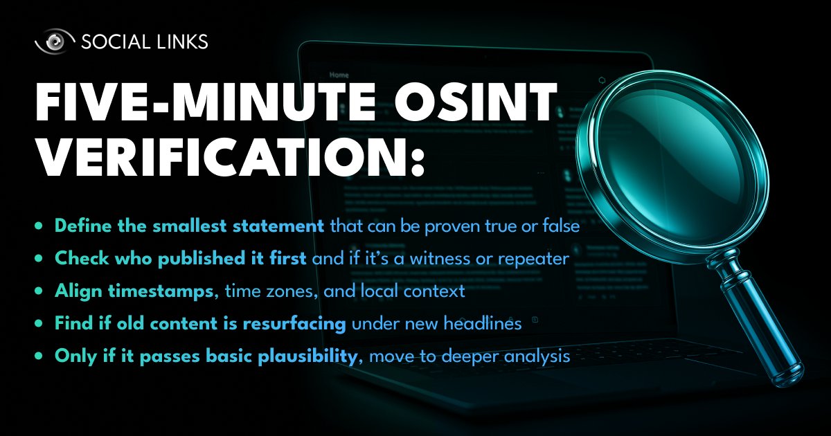 _SocialLinks_'s tweet image. Most viral “leaks” collapse after five minutes of real verification.

Our new article breaks down a modern OSINT fact-checking flow — helping investigators separate digital evidence from manipulation.

Save the key five steps👇 Read: blog.sociallinks.io/the-osint-fact…

#OSINT #Verification