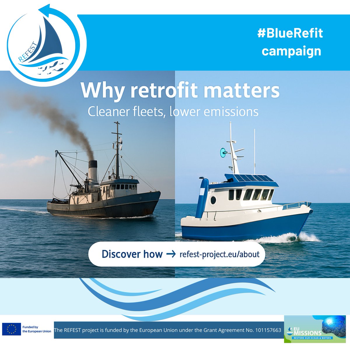 RefestEUProject's tweet image. Fishing fleets account for high emissions, but change is possible 🌍

@RefestEUProject is designing cost-effective retrofit solutions to make vessels cleaner and more efficient.

#REFESTproject #DecarboniseFishing #Innovation #EUMission #BlueRefit @eumissionocean @SeaglowEU