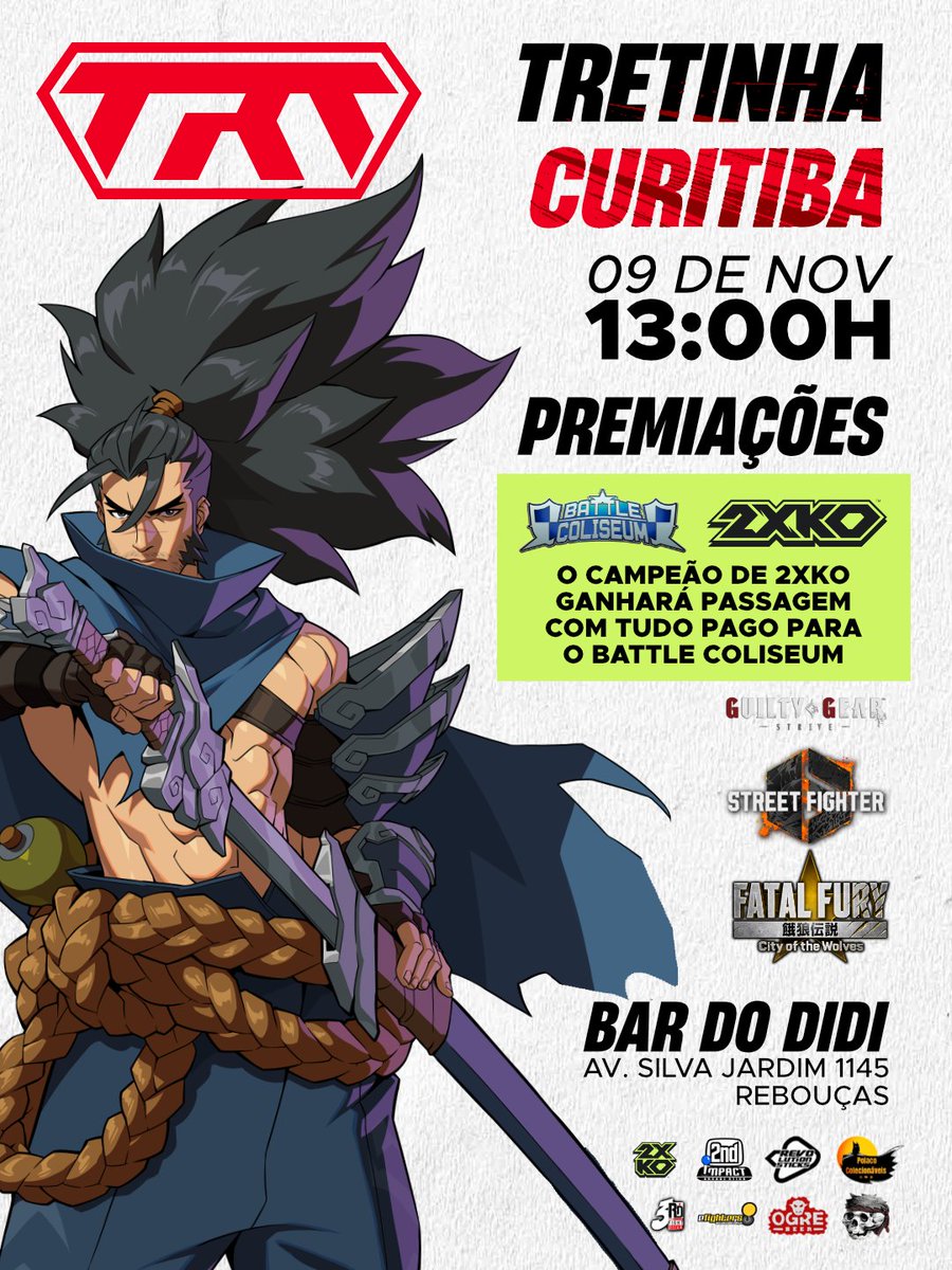 🚨Road to BC2025 ativada!! 🚨

O campeão da modalidade 2XKO no Tretinha garantirá um pacote completo para o Battle Coliseum em São Paulo (15 e 16 de novembro):
✈️ Passagens
🏨 Hotel
🍽️ Alimentação
🎟️ Inscrição no torneio 2XKO

#FGCBR #2XKO #BattleColiseum