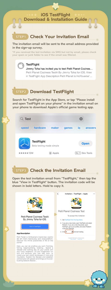 PetitPlanetGame's tweet photo. Petit Planet Coziness Test Download & Installation Guide

Your Petit Planet Coziness Test Download & Installation Guide is here! We look forward to meeting you in the Starsea~

#PetitPlanetCozinessTest kicks off on November 7! Sign-ups are still open!
📱Head to the official Petit Planet website → Press the "Beta Sign-Up" button on the homepage → Log in with your HoYoverse Account → Complete the survey for a chance to join the test.
Sign up now: https://t.co/xhaYUE35Oh

#PetitPlanet #PetitPlanetCozinessTest1107