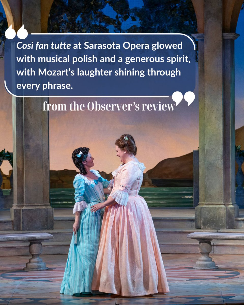 Laughter is echoing through the Opera House...will you be in on the joke?
 Last 3 performances for Così fan tutte: Nov 11, 13 &amp; 15 
🎟 Join the fun: tickets.sarasotaopera.org/overview/7597