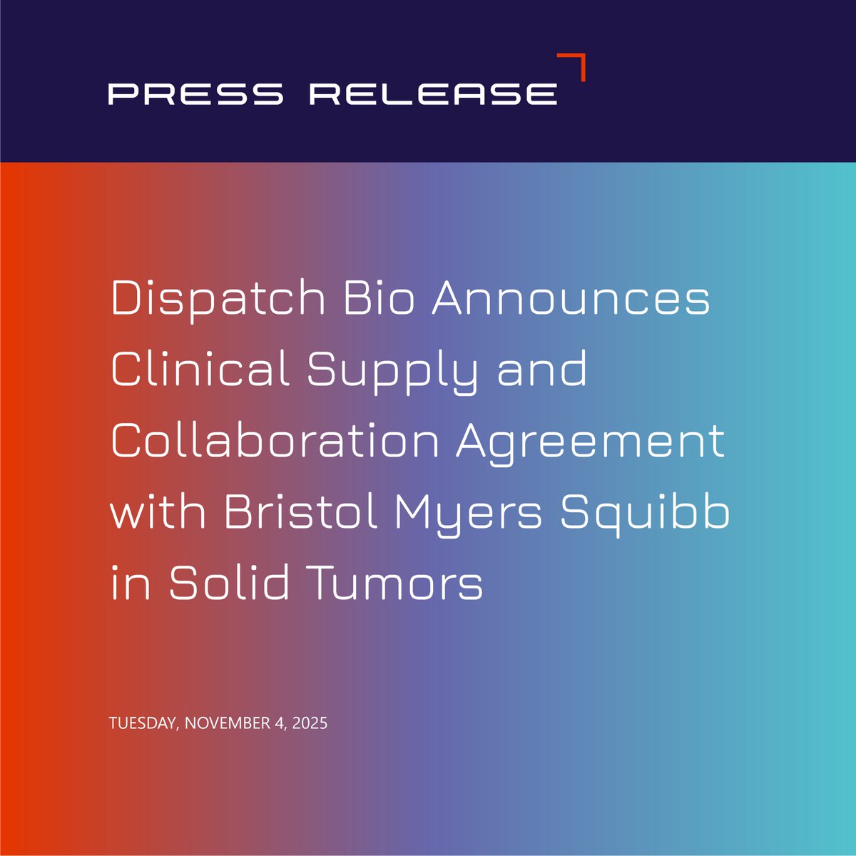 Today, we announced a clinical supply &amp; collaboration agreement with <a href="/bmsnews/">Bristol Myers Squibb</a> to support the development of our first therapeutic program, DISP-10, underscoring the potential of our Flare platform &amp; scientific approach. Read more here. dispatchbio.com/news/dispatch-…