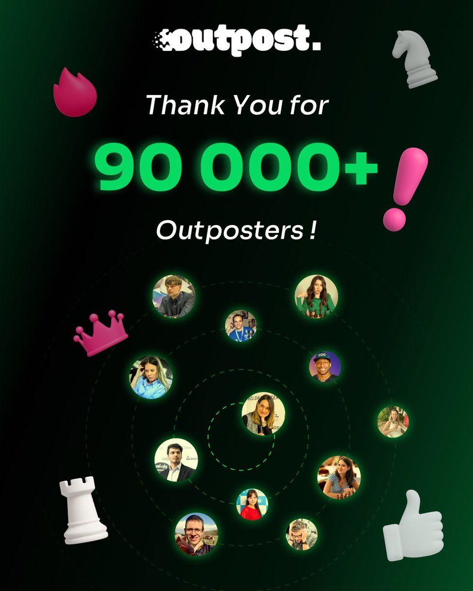 Thank you!♟️

We’re building the future of chess where you can play, earn &amp; learn with AI🤖

Big updates coming soon: AI tools, new challenges, rewards &amp; more🚀

Help us reach 100k by New Year’s Eve!
Join👉 outpostchess.com

PLAY. EARN. LEARN. With AI.