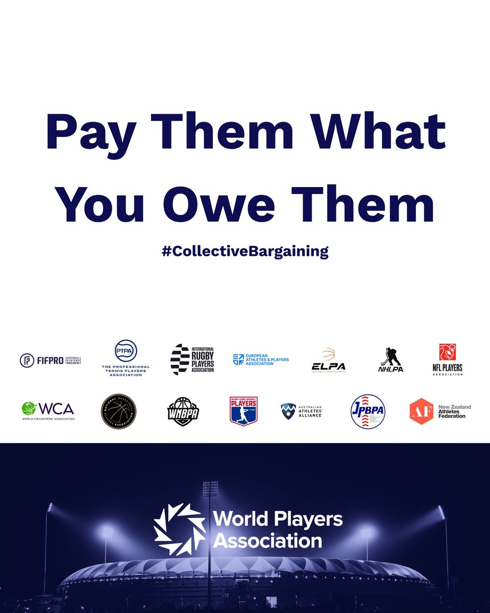EUAthletes's tweet photo. Pay Them What You Owe Them. 

The @EAPA community is proud to stand alongside @WorldPlayersWPA and its member unions in supporting @TheWNBPA and driving transformational change ♻️

#PayThem #PlayersSupportingPlayers #WorldPlayers #ItsBusiness #EAPA #CollectiveBargaining https://t.co/psTKUMO7z1