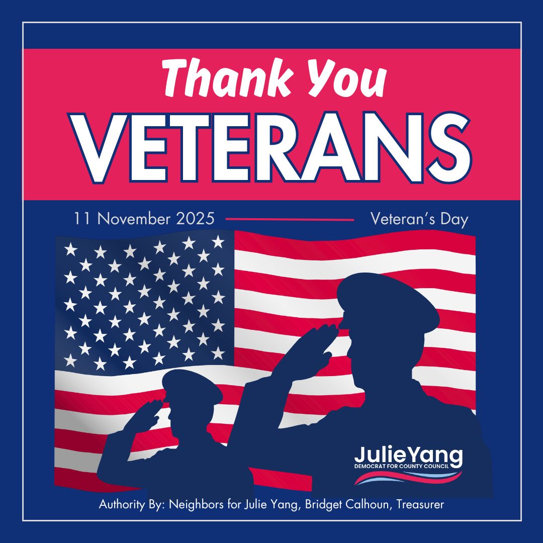JulieYangMoCo's tweet photo. Honoring our veterans today! 🇺🇸 Their service and sacrifice inspire my commitment to serving our community. Thank you to all who have served! #VeteransDay2025 https://t.co/tMaSg3p4x2