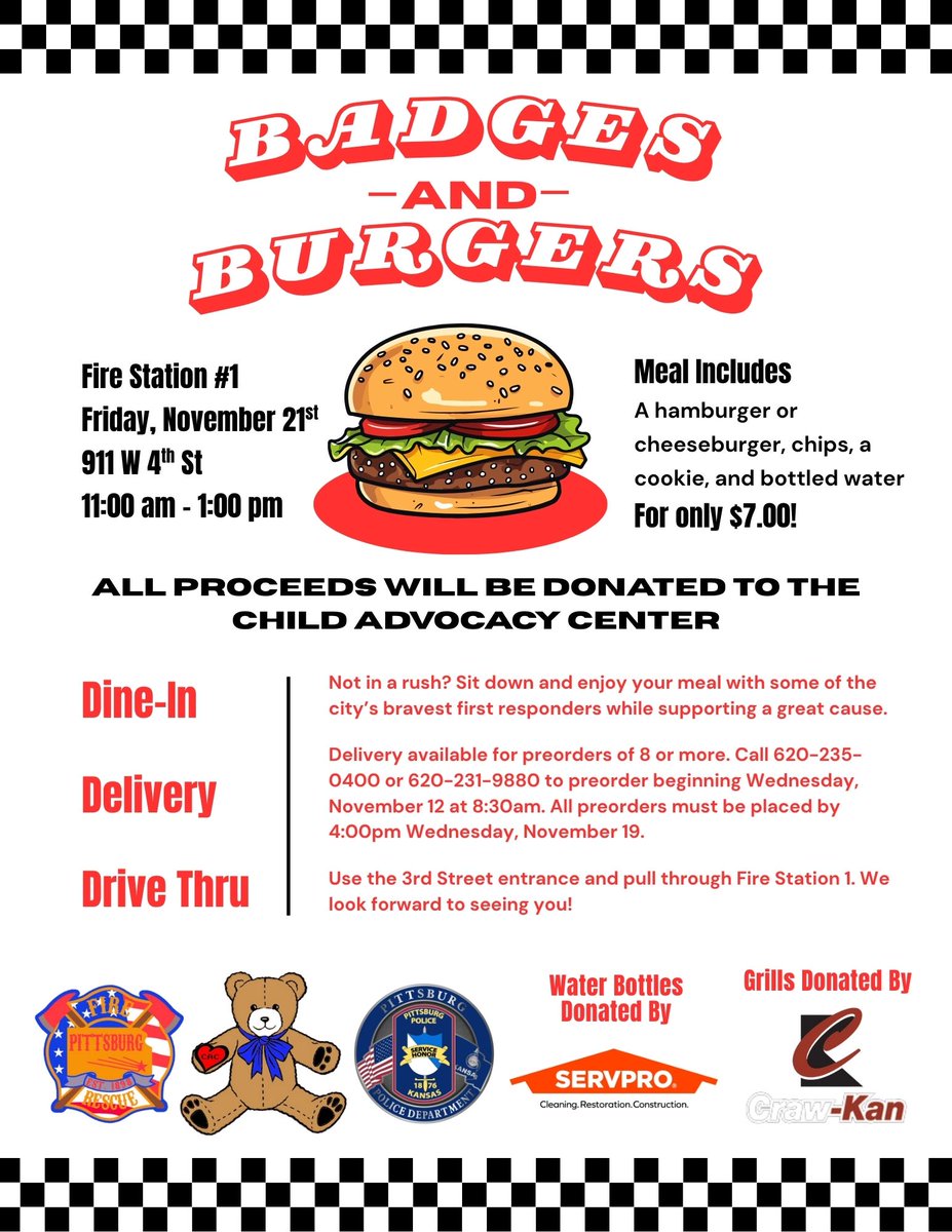 Badges &amp; Burgers
Join us for our annual Badges and Burgers event, where local first responders fire up the grill for a great cause! Come grab a burger meal and help us raise funds for the Children’s Advocacy Center, supporting kids and families right here in our community.
