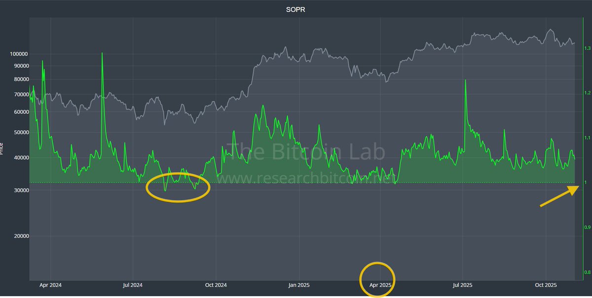 seliseli_46's tweet image. Warum die aktuellen Rückgänge keine echten Bärenmarkt-Signale sind

Die jüngsten Preisrückgänge und Verkaufswellen sind klar als Panikverkäufe von Short-Term Holdern erkennbar: Hohe Realized Loss bei STH und zeitweise unter 1 fallender SOPR STH zeigen, dass diese Gruppe im…
