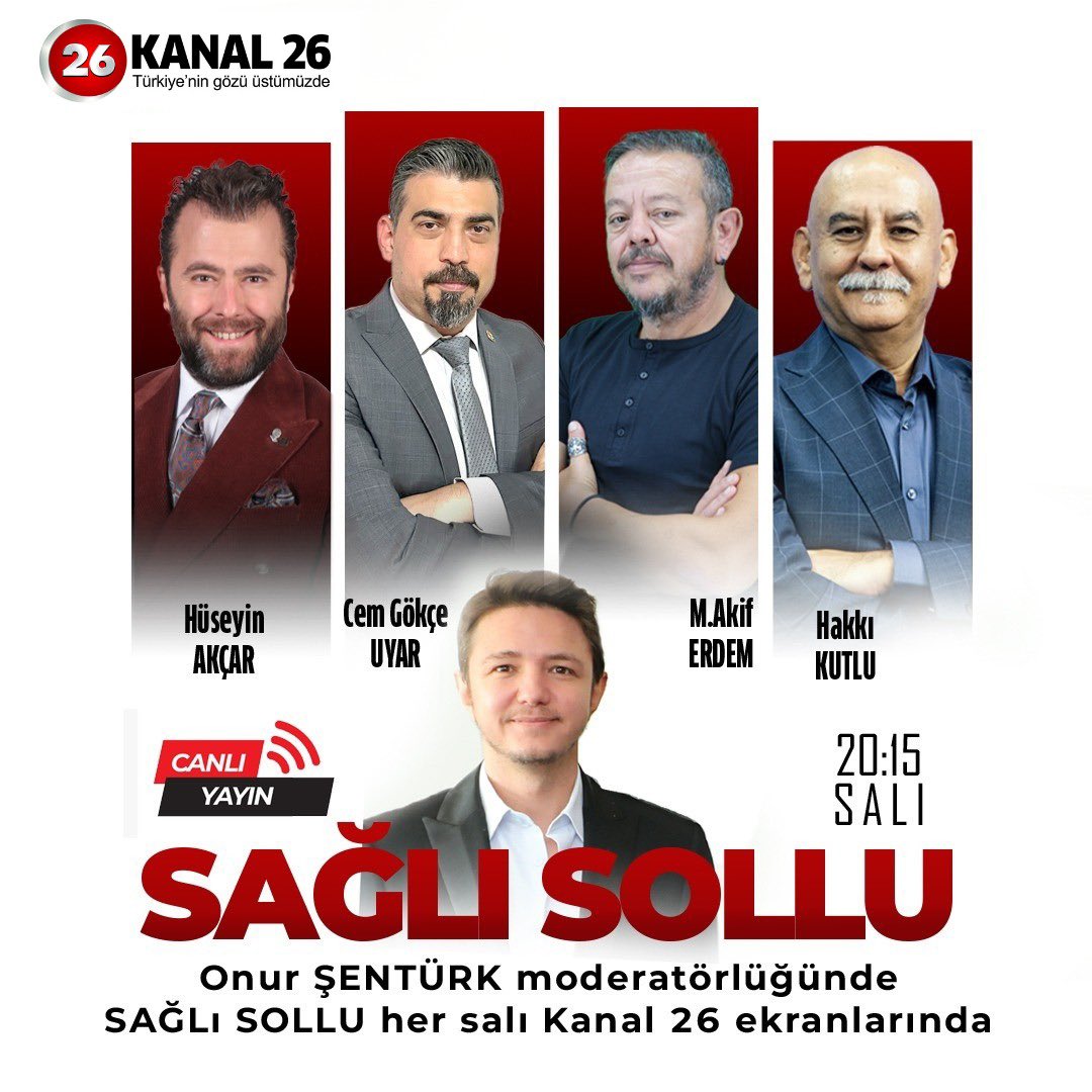Sağlı Sollu bu akşam saat 20.15’te
<a href="/kanal_26/">Kanal 26</a> 

Herkesi bekliyoruz..

#sağlısollu