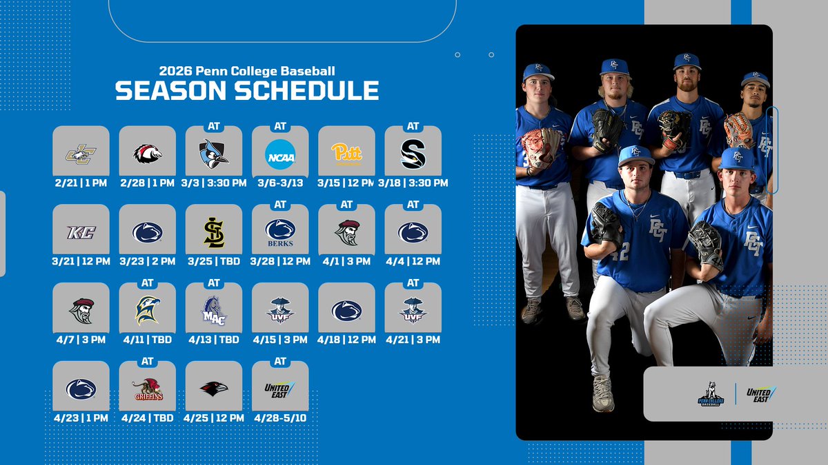 PCTAthletics's tweet image. A new field calls for a new schedule release😎 Check out the competition Penn College baseball will take on during its 2026 season⚾