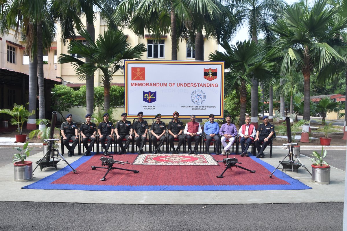 iitgn's tweet image. IITGN and the IndianArmy have signed an MoU at EME School, Vadodara, on November 4, 2025, marking the beginning of a long-term collaboration focused on research, development,and academic exchange, advancing civil–military cooperation in defence innovation