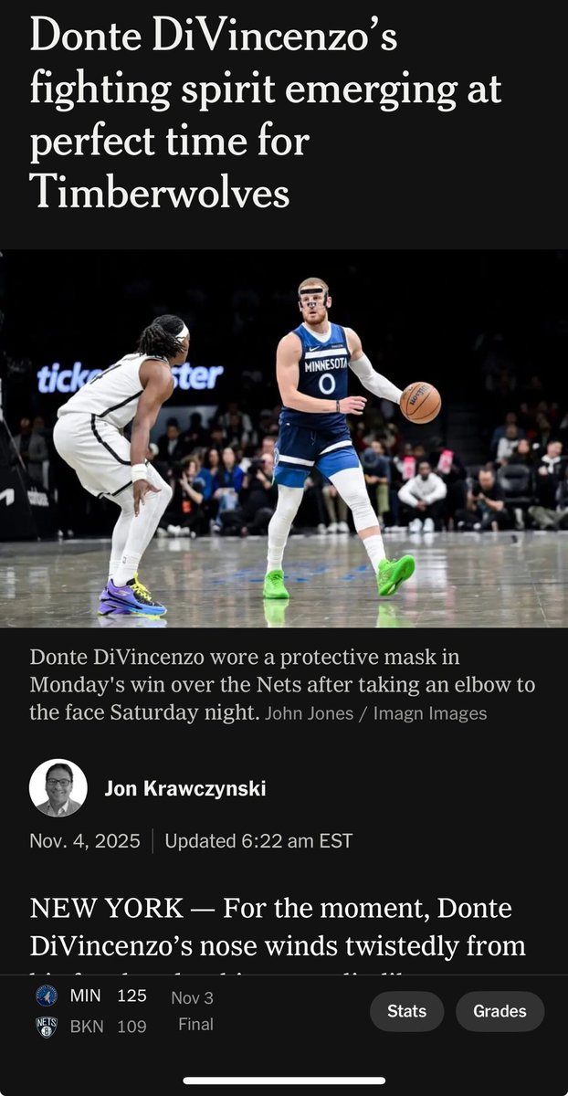 The broken nose on Donte DiVincenzo’s face makes him look like he’s been through a 12-round fight. The fiery attitude that comes with it? That’s been there all along, and it’s exactly what the Timberwolves need. 

Story below 👇