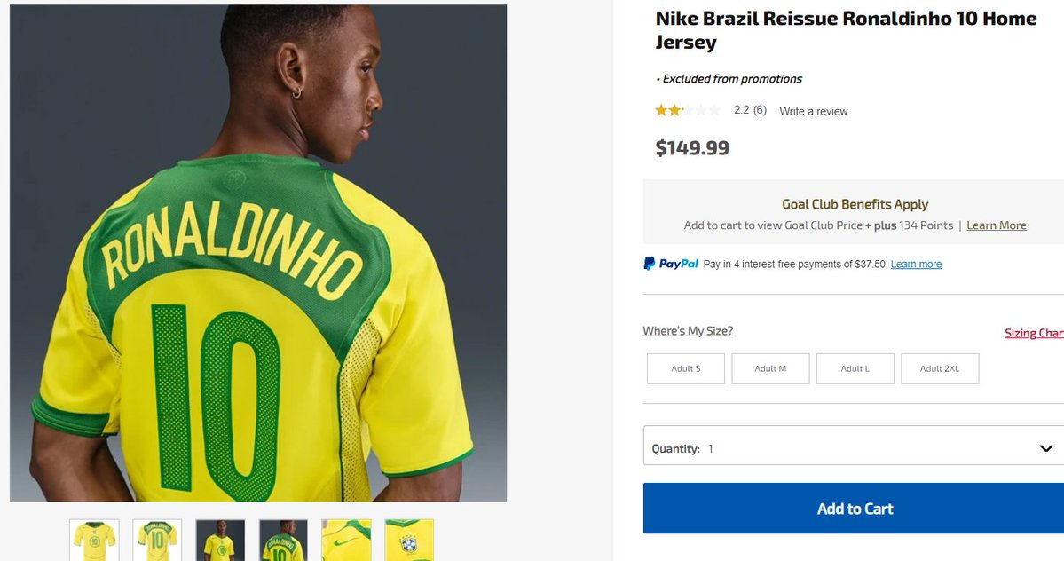 SneakerVisionz's tweet photo. Ad: Easy Cop 
Ronaldinho Brazil Total 90 Reissue Nike Soccer Jersey

Soccer: https://t.co/AQBrNbX7zH
World Soccer: https://t.co/PN3G1rCgQP https://t.co/74VDz33kZc