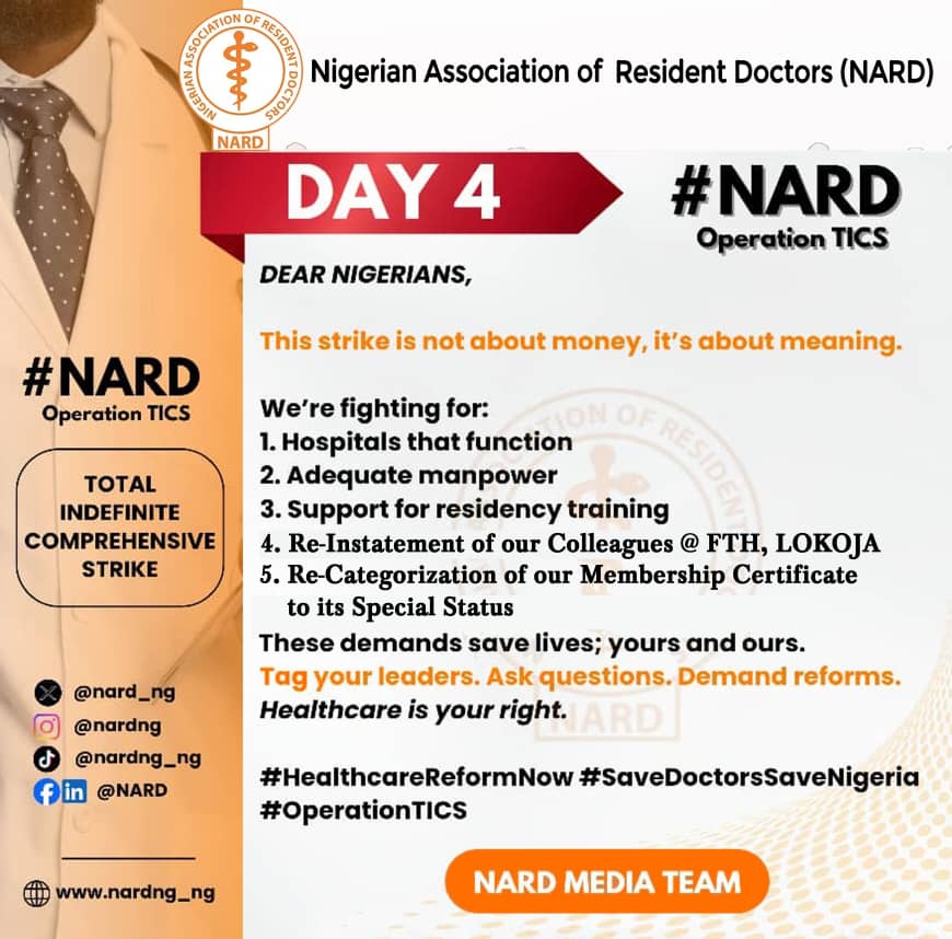 Doctors are standing for hospitals that work, systems that function, and a nation that values life.

We’re fighting for healthcare that protects every Nigerian because healthcare is a right, not a privilege.
