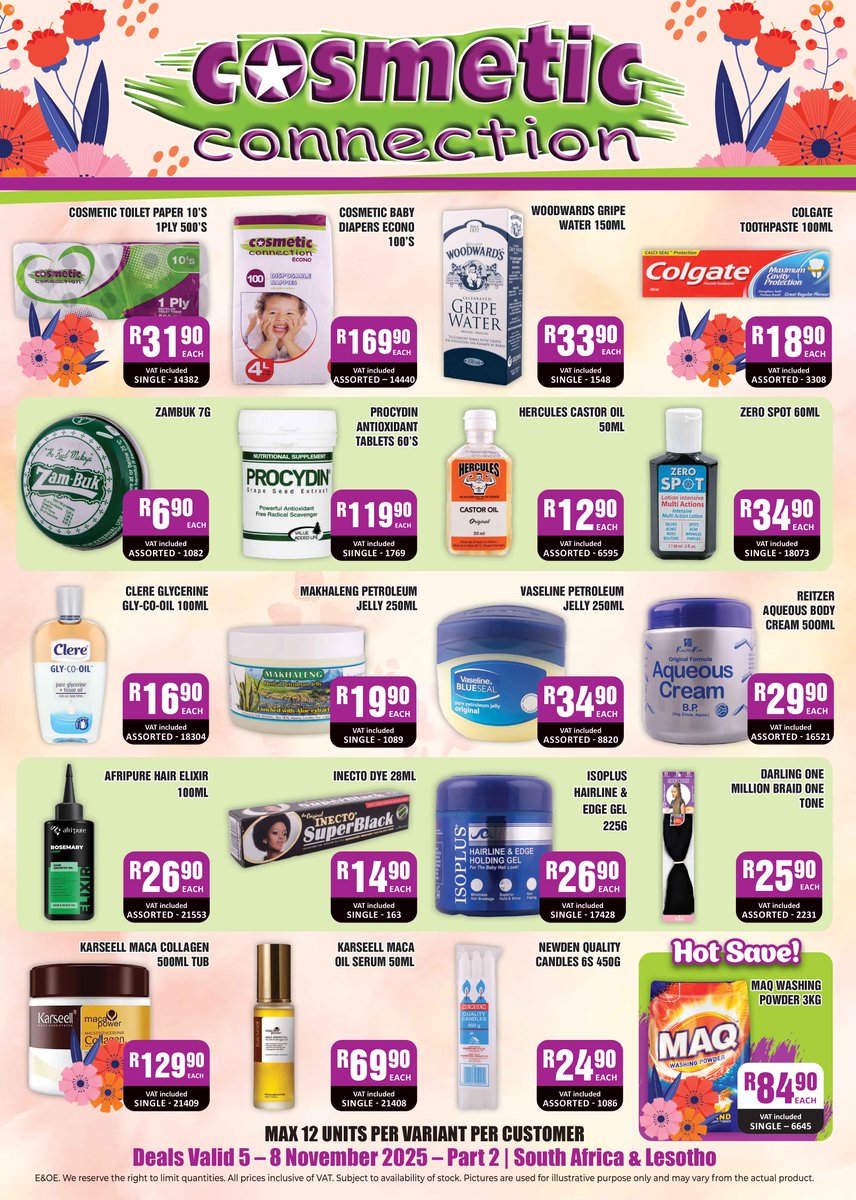 CosmeticConnec3's tweet photo. Cosmetic Connection is bringing the heat into summer with unbeatable savings.
 Available in-store &amp; online — while stocks last
 Valid: 5 November – 8 November 2025
 All stores across South Africa &amp; Lesotho
 Max 12 units per variant per customer https://t.co/vpwH52lyXf