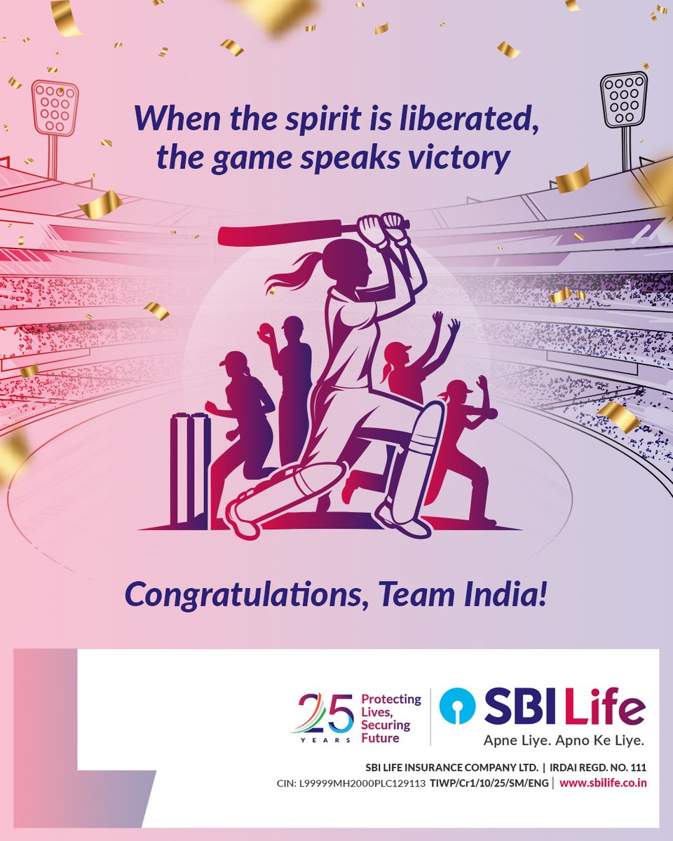 A victory written with the spirit of liberation. Congratulations Team India, for playing beyond limits and believing in the power of dreams.

[INDW vs SAW, Womens World Cup 2025, SBI Life, Apne Liye Apno Ke Liye]