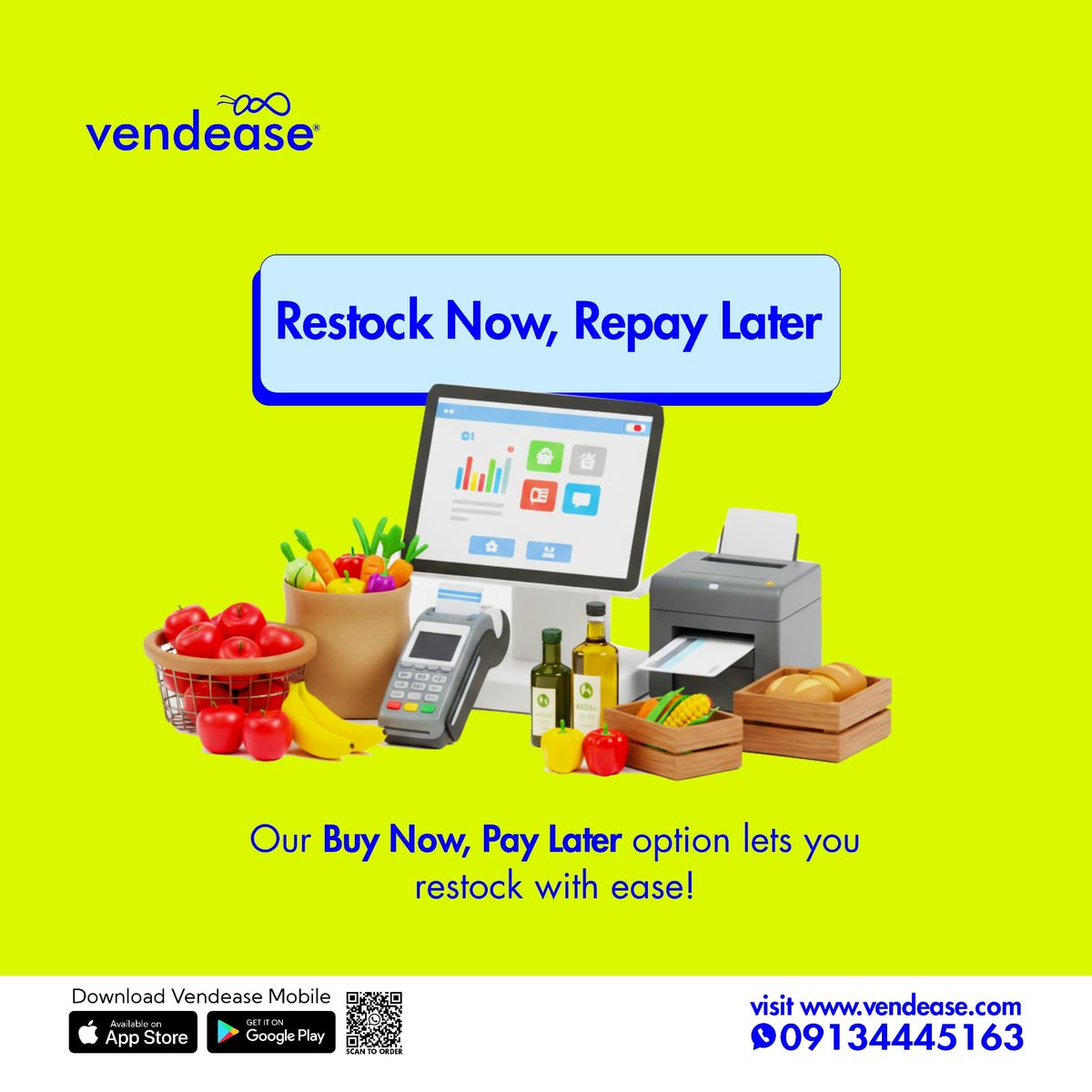 With our 'buy now, pay later' option, you can restock now and repay automatically as you sell.
Simple. Smart. Stress-free.

#vendeaseafrica #helpingrestaurantsgrow
