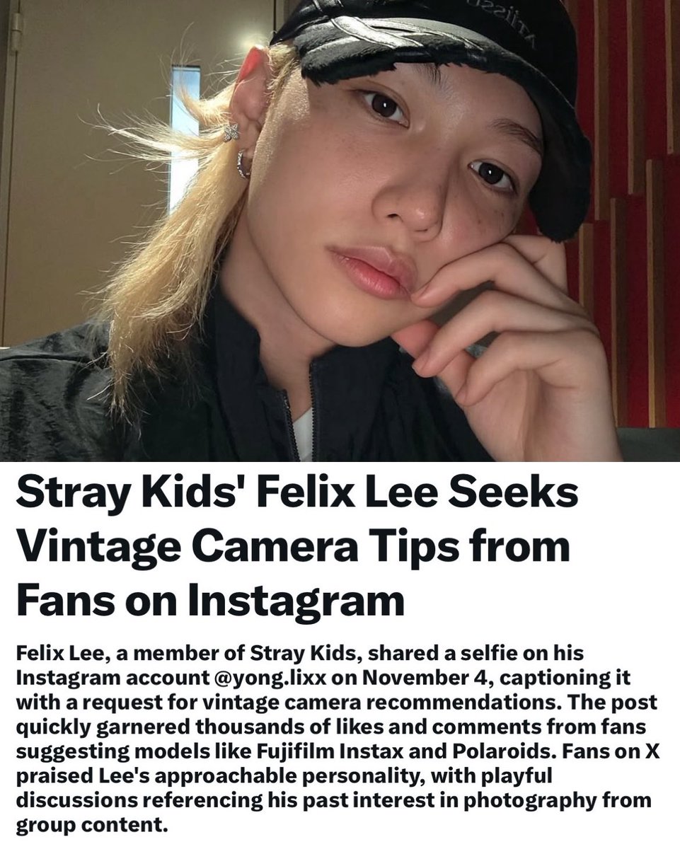 FELIX is a trending topic on Twitter/X for his recent instagram post asking about vintage camera recommendations 

#FELIXxADIDAS #ATiiSSUxFELIX